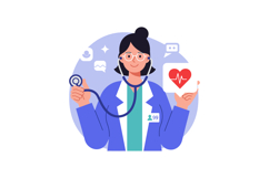 Female Doctor with Stethoscope and Heart Health Icon Medical Product Image 1