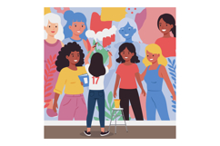 Diverse group of women painting mural together community art Product Image 1