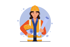 Female Construction Engineer Holding Blueprints and Safety H Product Image 1