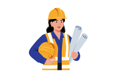 Female civil engineer holding blueprints and helmet in safet Product Image 1