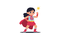 Girl superhero character with red cape and star emblem showi Product Image 1