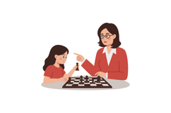 Woman teaching girl to play chess indoor family leisure acti Product Image 1