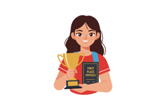 Young girl holding first place physics trophy and book smili Product Image 1