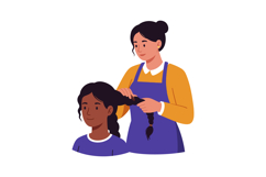 Woman braiding girl’s hair caring mother and daughter family Product Image 1