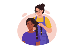Woman braiding hair of another woman in casual clothing vect Product Image 1