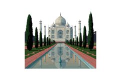 Taj Mahal Vector Illustration with Reflective Pool and Cypre Product Image 1