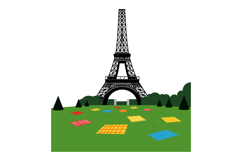 Eiffel Tower landmark picnic scene with colorful blankets on Product Image 1