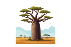 Baobab tree in African savannah landscape with blue sky and Product Image 1