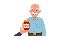 Elderly man holding jar with Grandpas Best label smiling vec Product Image 1