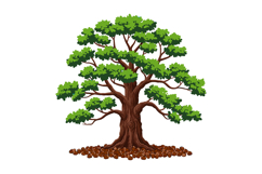 Large green leafy tree with brown trunk and scattered stones Product Image 1