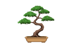 Bonsai tree with green leaves in brown rectangular pot vecto Product Image 1