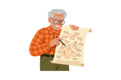 Elderly man holding genealogical family tree diagram in oran Product Image 1