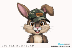 Camo Easter Bunny PNG, Boy Bunny With Cap PNG Product Image 1