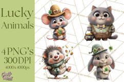 Lucky Animals Clipart, St. Patrick’s Day PNG, Cute Shamrock Product Image 1