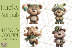 Lucky Animals Clipart, St. Patrick’s Day PNG, Cute Shamrock Product Image 1