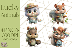 Lucky Animals Clipart, St. Patrick’s Day PNG, Cute Shamrock Product Image 1