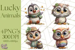 Lucky Animals Clipart, St. Patrick’s Day PNG, Cute Shamrock Product Image 1