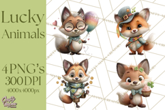 Lucky Animals Clipart, St. Patrick’s Day PNG, Cute Shamrock Product Image 1
