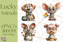 Lucky Animals Clipart, St. Patrick’s Day PNG, Cute Shamrock Product Image 1