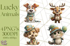 Lucky Animals Clipart, St. Patrick’s Day PNG, Cute Shamrock Product Image 1