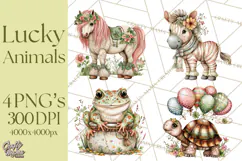 Lucky Animals Clipart PNG, Shamrock Pets Printable Product Image 1