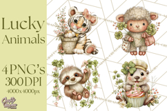 Lucky Animals Clipart PNG, Shamrock Pets Printable Product Image 1