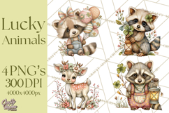 Lucky Animals Clipart PNG, Shamrock Pets Printable Product Image 1