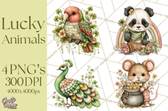 Lucky Animals Clipart PNG, Shamrock Pets Printable Product Image 1