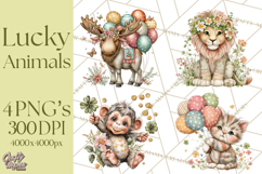 Lucky Animals Clipart PNG, Shamrock Pets Printable Product Image 1