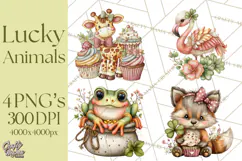 Lucky Animals Clipart PNG, Shamrock Pets Printable Product Image 1