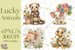 Lucky Animals Clipart PNG, Shamrock Pets Printable Product Image 1