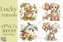 Lucky Animals Clipart PNG, Shamrock Pets Printable Product Image 1