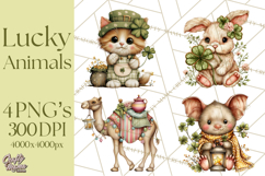 Lucky Animals Clipart PNG, Shamrock Pets Printable Product Image 1