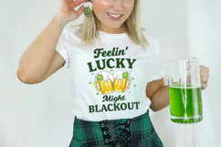 Pub crawl shirt design PNG with two detailed beer steins, foamy tops, clovers, and bold green lettering for festive apparel.