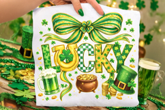 Lucky St Patrick's Day PNG, Shamrock PNG, Coquette Bow PNG Product Image 1