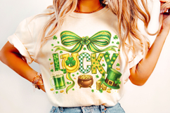 Lucky St Patrick's Day PNG, Shamrock PNG, Coquette Bow PNG Product Image 3