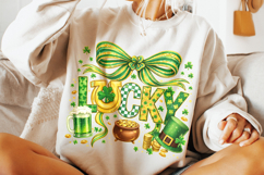 Lucky St Patrick's Day PNG, Shamrock PNG, Coquette Bow PNG Product Image 4