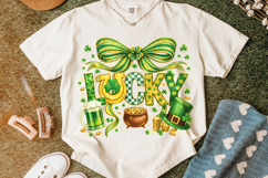 Lucky St Patrick's Day PNG, Shamrock PNG, Coquette Bow PNG Product Image 5
