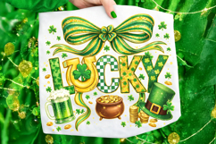 Lucky St Patrick's Day PNG, Shamrock PNG, Coquette Bow PNG Product Image 6