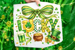 Lucky St Patrick's Day PNG, Shamrock PNG, Coquette Bow PNG Product Image 6