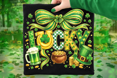 Lucky St Patrick's Day PNG, Shamrock PNG, Coquette Bow PNG Product Image 7