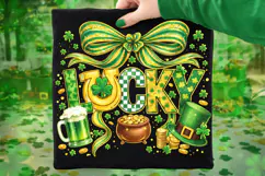 Lucky St Patrick's Day PNG, Shamrock PNG, Coquette Bow PNG Product Image 7