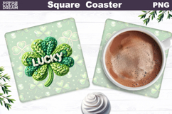 Lucky Clover Square Coaster | St. Patrick's Day Sublimation Product Image 1