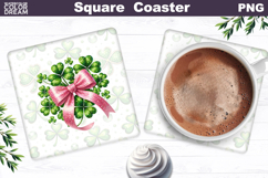 Clover Bow Square Coaster | St. Patrick's Day Sublimation Product Image 1