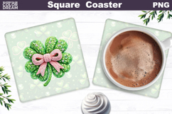 Clover Bow Square Coaster | St. Patrick's Day Sublimation Product Image 1