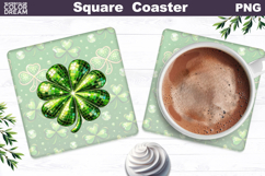 Clover Square Coaster | St. Patrick's Day Sublimation Product Image 1