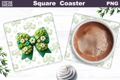 Green Bow Clover Square Coaster | St. Patrick's Day Sublimat Product Image 1