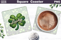 Lucky Clover Square Coaster | St. Patrick's Day Sublimation Product Image 1