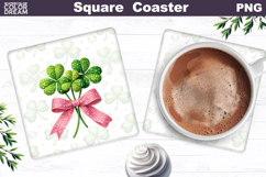 Clover Bow Square Coaster | St. Patrick's Day Sublimation Product Image 1