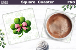 Clover Bow Square Coaster | St. Patrick's Day Sublimation Product Image 1